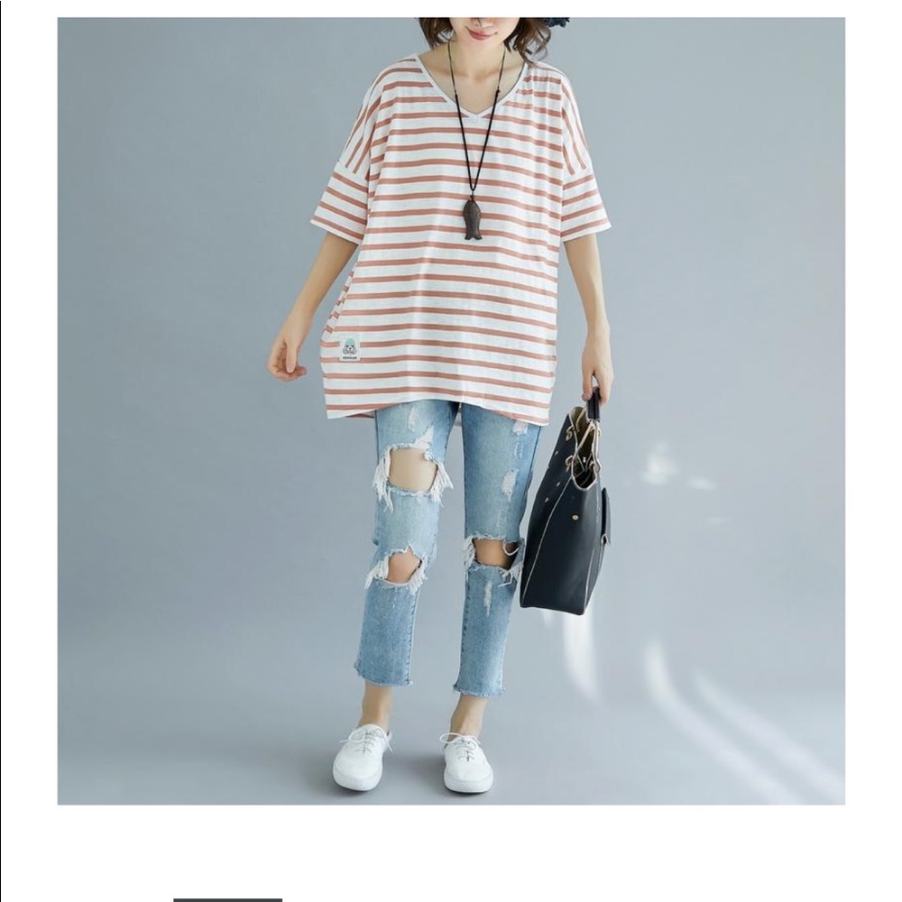 Anthropologie 3/4 Sleeve Striped Tunic L stretch